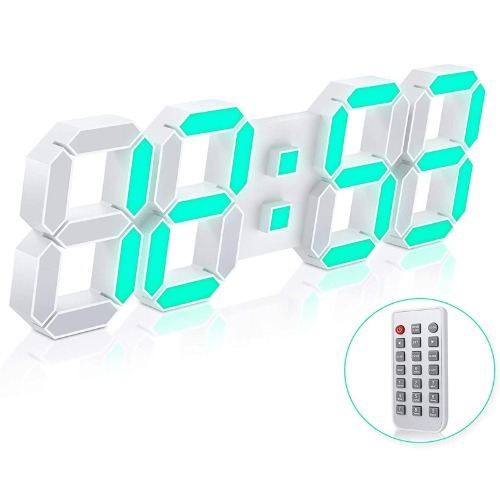 EDUP HOME 3D LED Wall Clock 7 Colors 15" with Remote Control,Digital Alarm Clock Adjustable Brightness Timer 12/24 Hr Time/Date/Temperature for Bedroom/Living Room/Office