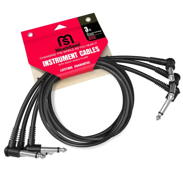 Guitar Cable for Pedalboard Effects with Right Angle Plug Ideal Electric Guitar and Bass Livewire Guitar Patch Cable 3-Pack (3 Feet)