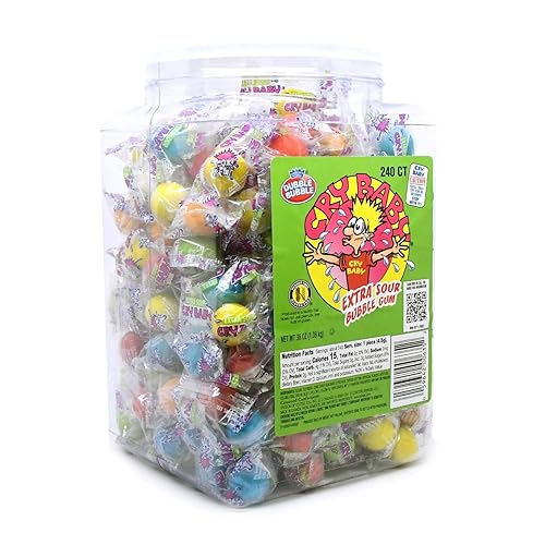 Cry Baby Extra Sour Bubble Gum Original, 240-Count Jar