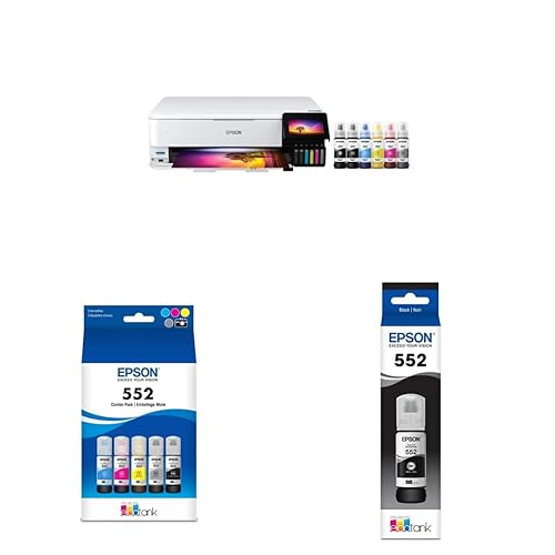 Epson EcoTank Photo ET-8550 Wireless Wide-Format All-in-One Supertank Printer & T552920 High Capacity Bottle Ink & Epson Claria ET Premium T552020 Bottle Ink - Black