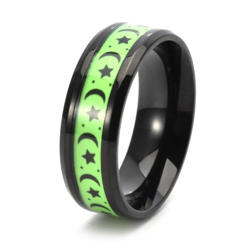 Luminous Star Moon Stainless Steel Epoxy Ring - Black / 10