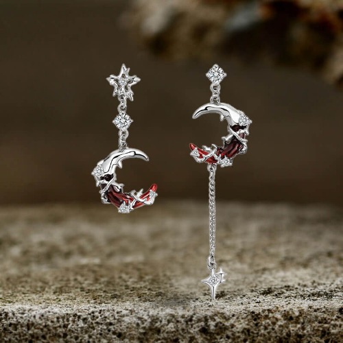 Unique Asymmetry Crimson Moon Alloy Earrings - B / Silver