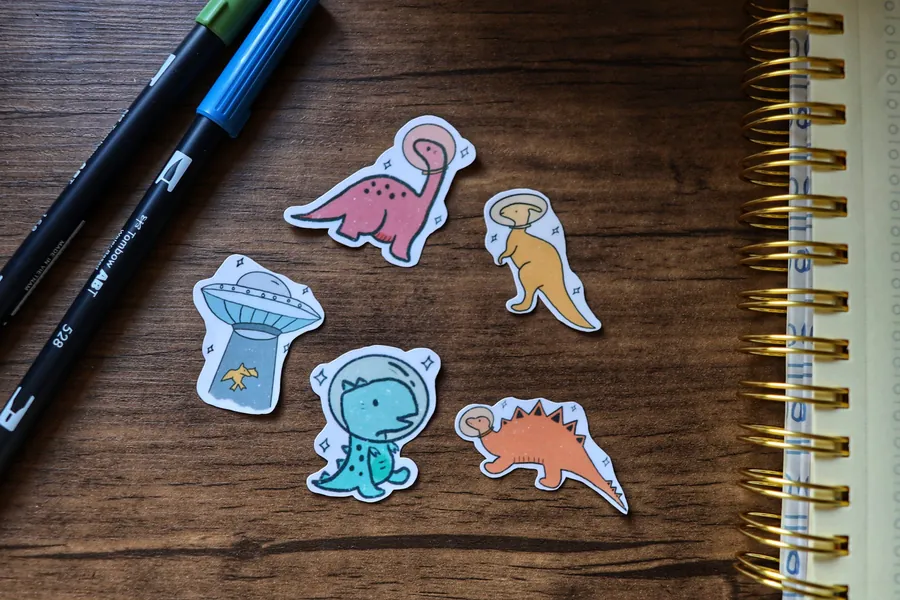 Colorful Water Resistant Dinosaurs In Space Stickers, Dinosaur Stickers, Sticker Pack, Fun Kids Stickers, Dinosaur Sticker Pack