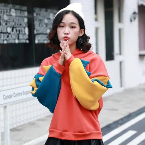 Cute Dinosaur Color-block Oversized Hoodie
