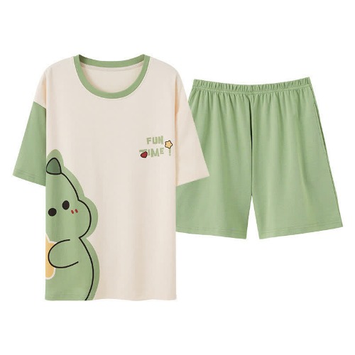 Cartoon Dinosaur Print Summer Cotton Pajamas Set