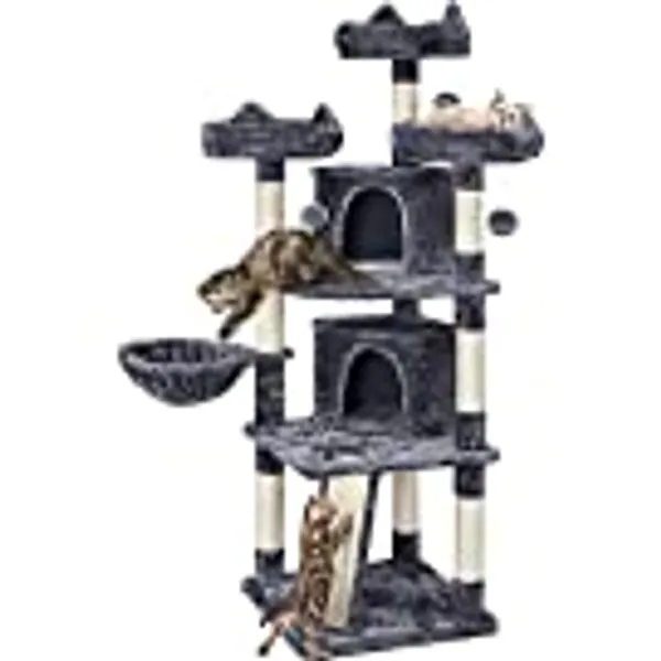 Yaheetech 68.5in Multi-Level Cat Tree Large Cat Condo with Sisal-Covered Platforms Scratching Board & Scratching Posts, Cozy Perches, Stable Cat Tower Cat Condo Pet Play House, Dark Gray