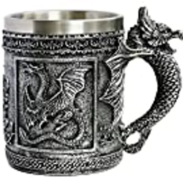 Medieval Roaring Dragon Mug - Dungeons and Dragons Beer Stein Tankard Drink Cup - 14oz Stainless Coffee mug for GOT Dragon Lovers Collector - Ideal Novelty Gothic Father Day Gift Party Decoration