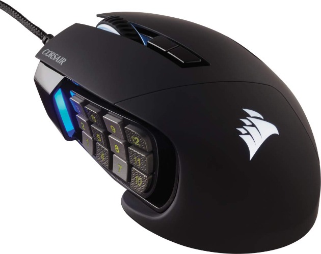 Corsair Scimitar Elite RGB Optical MOBA/MMO Gaming Mouse (18000 DPI Optical Sensor, 17 Programmable Buttons, 4-Zone RGB Multi-Colour Backlighting, Contoured Shape, On-Board Storage) - Black