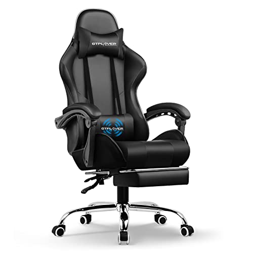 GTPLAYER Gaming Chair, Computer Chair with Footrest and Lumbar Support, Height Adjustable Game Chair with 360°-Swivel Seat and Headrest and for Office or Gaming (Faux Leather, Black) - Black - Faux Leather