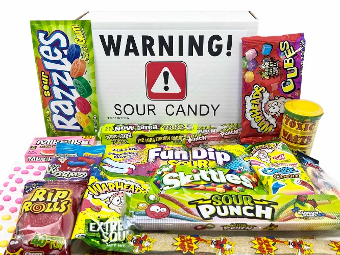 Super Sour Candy Variety Pack Gift Basket Box Care Package for Birthdays, Thank You, Thinking of You with Sour Straws, Belts, for Kids, Adults, Men, Women, Teens and Children ~ Jr - sour 16 Piece Assortment