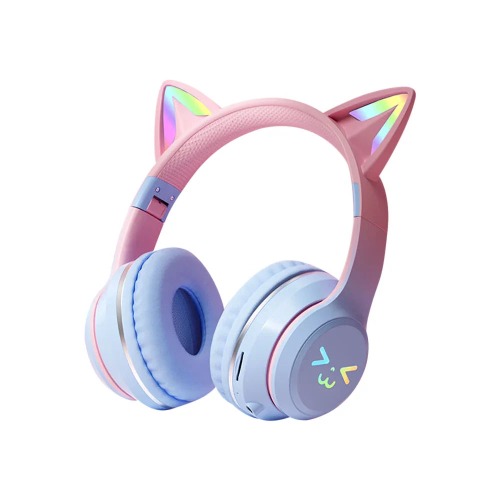 Cat Ears RGB Foldable Bluetooth Headphones - Blue