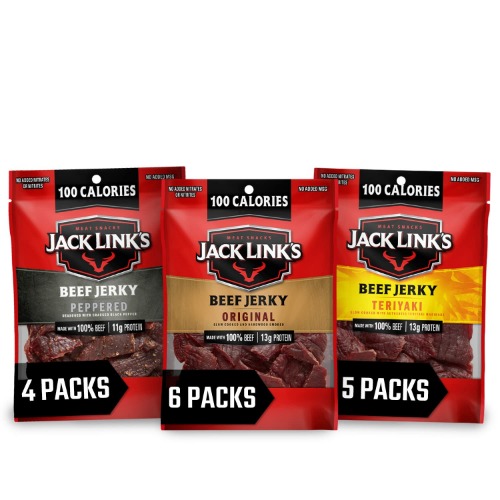 Jack Link's Beef Jerky Variety Pack - Includes Original, Teriyaki, and Peppered Beef Jerky, Great for Lunch Boxes, Good Source of Protein - 96% Fat Free, No Added MSG** - 1.25 oz (Pack of 15) - Original, Peppered, Teriyaki 1.25 Ounce (Pack of 15)