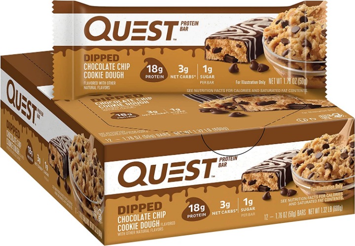 Quest Nutrition Dipped Chocolate Chip Cookie Dough Protein Bars, High Protein, Low Carb, Gluten Free, Keto Friendly, 12 Count - Dipped Chocolate Chip Cookie Dough