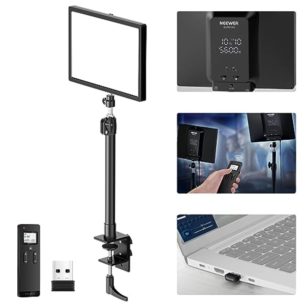 NEEWER GL25B Key Light LED Licht für Streaming, 2,4G PC/Mac APP Steuerung 25W 1400lm 2900K-7000K CRI98+ Sanftes & Extrem Leise Webcam Videolicht mit Tischstand,RT100 Fernbedienung & USB Transmitter