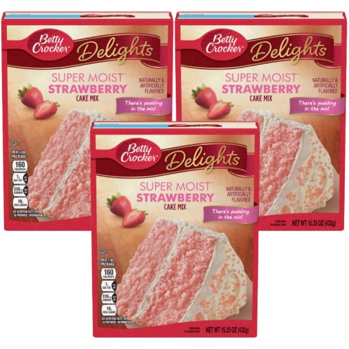 Betty Crocker Super Fust Jordgubbstårtmix | För bakning läcker och svampig fuktig jordgubbstårta dessert | 3 stycken x 432 g