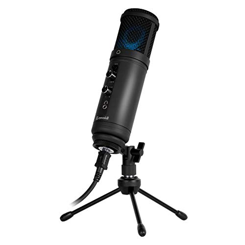 Newskill Kaliope - Micrófono profesional RGB (5 colores fijos y efectos rotativos) Kaliope para gaming y podcast (incluye filtro anti-pop, trípode, cable y accesorios). - Negro