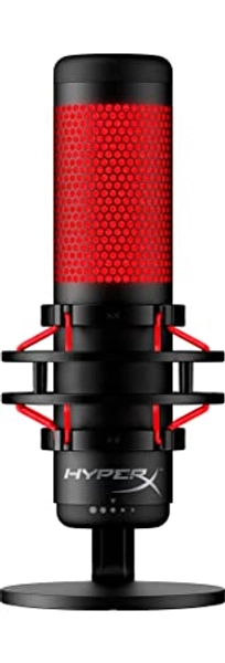 HyperX QuadCast - USB Condenser Gaming Microphone, for PC, PS4, PS5 and Mac, Anti-Vibration Shock Mount, Four Polar Patterns, Pop Filter, Gain Control, Podcasts, Twitch, YouTube, Discord, Red LED