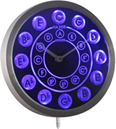 ADVPRO nc0945-b Circle of Fifths Guitar Music Neon Sign LED Wall Clock