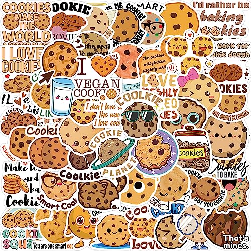 50pcs Cookie Stickers for Kids Scrapbooking, Chocolate Chip Cookie Stickers, Cute Food Vinyl Decals for Water Bottles Laptop Guitar Phone Planner Lunch Box Luggage Helmet (Cookies)