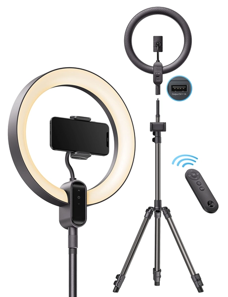 12-inch LED Ring Light 24W Selfie Fill Light with Tripod Stand Remote Control Adjustable Height Smooth Dimming for Live Streaming Portrait Photography Vlog Video Recording