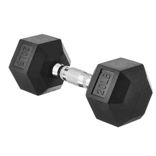 Amazon Basics Rubber Encased Exercise & Fitness Hex Dumbbell, Single, Hand Weight For Strength Training - 20 Pounds