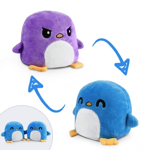 TeeTurtle | The Original Reversible Penguin Plushie | Patented Design | Purple and Blue | Show Your Mood Without Saying a Word!
