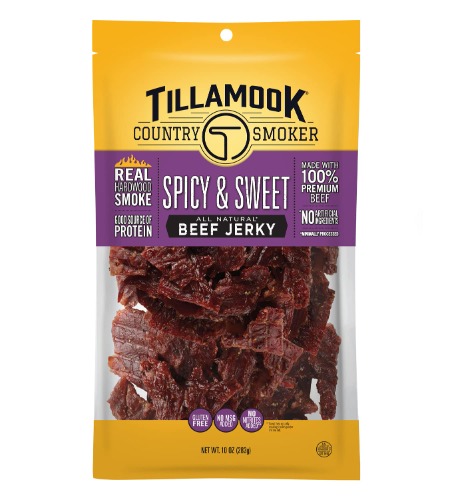 Tillamook Country Smoker Real Hardwood Smoked Beef Jerky, Spicy & Sweet, 10 Ounce