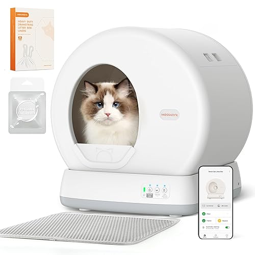 MeoWant Self-Cleaning Cat Litter Box, Integrated Safety Protection Automatic Cat Litter Box for Multi Cats, Extra Large/Odor Removal/APP Control Smart Cat Litter Box with Mat & Liner