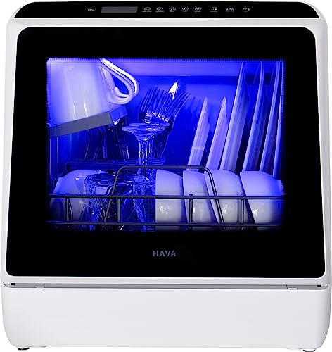 Countertop Dishwasher, HAVA Portable Dishwashers with 5 L Built-in Water Tank & Inlet Hose, 6 Programs, Baby Care, Air-Drying Function for Small Apartments, Dorms and RVs - black