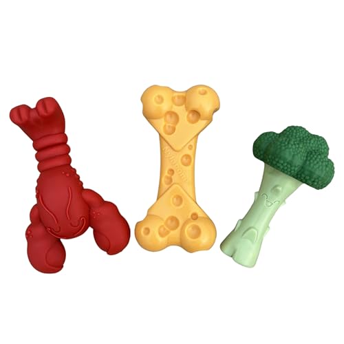 Nylabone Power Chew Dog Toy Pack for Aggressive Chewers - with a Funny Twist! Tough & Durable Dog Toys - Lobster, Cheese, and Broccoli Shapes, Large/Giant (3 Count) - Yellow & Red - Large/Giant - Up to 50 lbs.