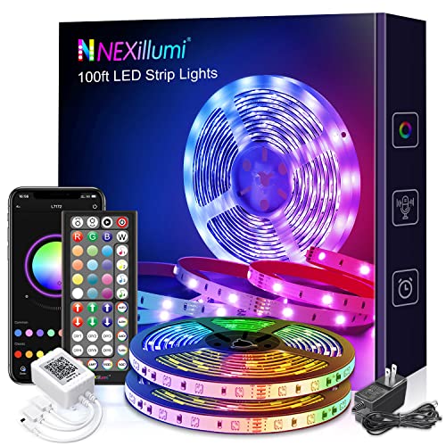 Nexillumi 100 ft LED Lights for Bedroom with Remote Color Changing LED Strip Lights - 100FT