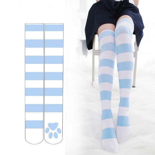 Kitten Paw Striped Socks - Blue