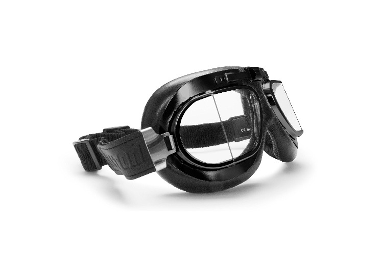 Bertoni Vintage Motorcycle Goggles with Antifog and Anticrash Squared Lenses - Matt Black Steel Rim - AF193A Motorbike Aviator Glasses by Bertoni Italy - 
