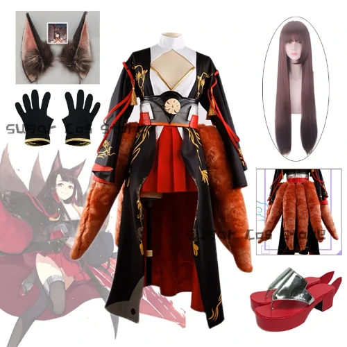 Gra Azur Lane Akagi przebranie na karnawał Kimono komplet strój buty na ogonie peruka ucho Uniform Halloween karnawałowa do odgrywania ról rekwizyt