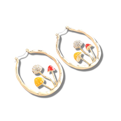 Cute Mushroom Earrings Chunky Gold Hoop Summer Jewelry Anime Kawaii Statement Unique Fun Aesthetic Boho Trendy Hypoallergenic earingings for women - 