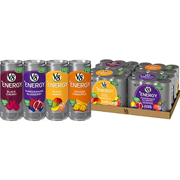 V8 +Energy Variety Pack, Pomegranate Blueberry, Orange Pineapple, Peach Mango, Black Cherry,8 Fl Oz (Pack of 24)