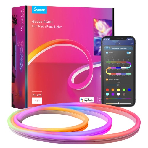Govee RGBIC Neon Rope Lights, 16.4ft Neon Lights with Music Sync, Creative DIY Design, Works with Alexa and Google Assistant, LED Strip Lights for Living Gaming Room Wall Decor (Not Support 5G WiFi) - 16.4ft