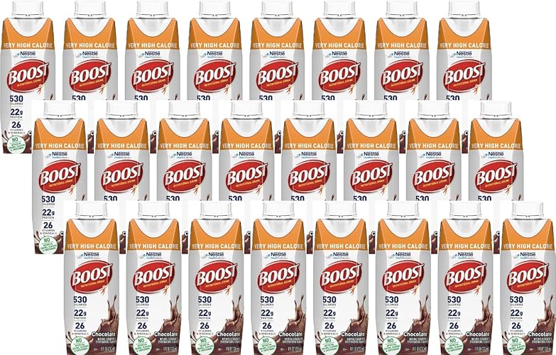 Boost Very High Calorie Nutritional Drink, No Artificial Colors or Sweeteners Chocolate, 8 Fl Oz (Pack of 24) - Chocolate - 0.33 Fl Oz (Pack of 24)