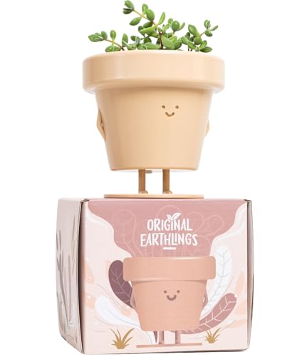 Original Earthlings Standing Pot, Cute Plant Pot, 3.5 Inch Plastic Funny Planter with Drainage, Unique Cactus Plant Lover Gift, Small Succulent Face Flower Pot, Fun Teacher Appreciation Gift - Standing