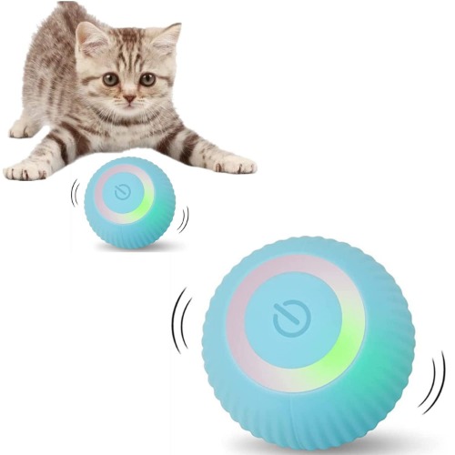 Kattenspeelgoed, elektrisch, interactief kattenspeelgoed, kattenbal met ledlicht, USB 360° zelfdraaiende elektrische bal, stimulatie, jachtaandrijving, grappige ballen, speelgoed voor katten, blauw