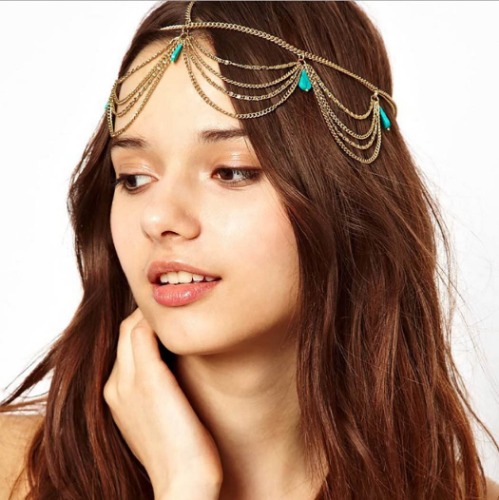 Unicra Boho Gelaagde Hoofd Ketting Turquoise Gouden Hoofddeksel Featival Sieraden Bruids Haaraccessoires voor Vrouwen en Meisjes