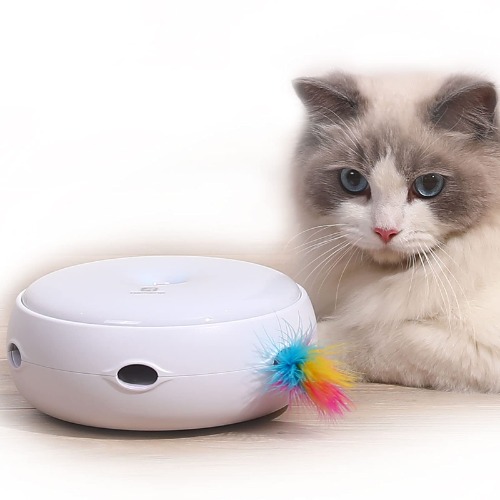 PETTOM Interactief Kattenspeelgoed, Automatische Gevederde Kattenspelletjes, Kitten Wervelend Spel Voor Binnen Appartement Batterijen Inbegrepen