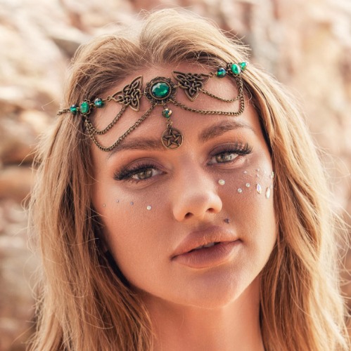 Fashband Boho Ctystal Hoofdketting Groene Kralen Hoofdband Vintage Festival Haaraccessoires Bruids Bruiloft Hoofddeksel Sieraden voor Vrouwen en Meisjes