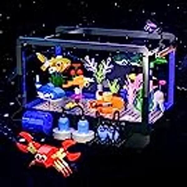 Tenhorses Fish Tank Building Block Set, Lighting Aquarium Sets Including Marine Life, a Submarine and a Treasure Chest, Building Block Toy for 6+, Gift for Sea Lovers.