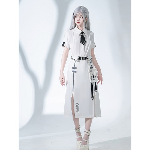 [$44.75]Foldover Waist Cyberpunk Skirt with Strappy Waist Bag