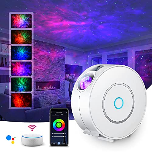 SUPPOU LED WiFi Galaxy Projector, Smart Night Light Kids Adults 3D Star Projector Light with RGB Adjustment/Voice Control/WiFi/Timer Compatible Alexa Google Assistant for Room Decor - White