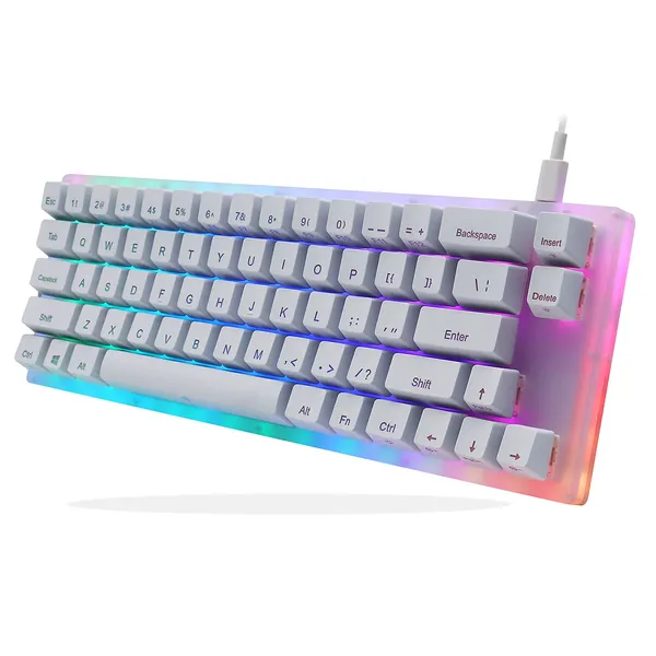 Womier K66 60% Mechanical Keyboard, Hot Swappable Tyce-C Wired RGB Backlit Gateron Switch 60% Mechanical Keyboard for PC PS4 Xbox (Brown Switch,White)