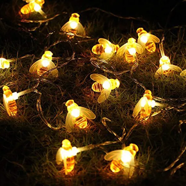 Honeybee Fairy String Lights, ER CHEN 10Ft 20 LED Honeybee Battery Power Led String Lights for Party, Wedding, Xmas, Decoration, Gardens, Patios, etc.