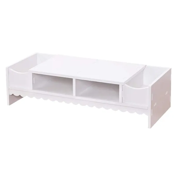 STOBOK Monitor Stand with Drawer Laptop PC Monitor Riser Rack Holder Desk Organizer Tabletop Storage Cabinet Wooden White