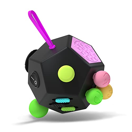 Fidget Dodecagon –12-Side Fidget Toys Cube Relieves Stress and Anxiety Anti Depression Cube for Children and Adults with ADHD ADD OCD Autism (B2 Black Colorful) - B2 Black Colorful